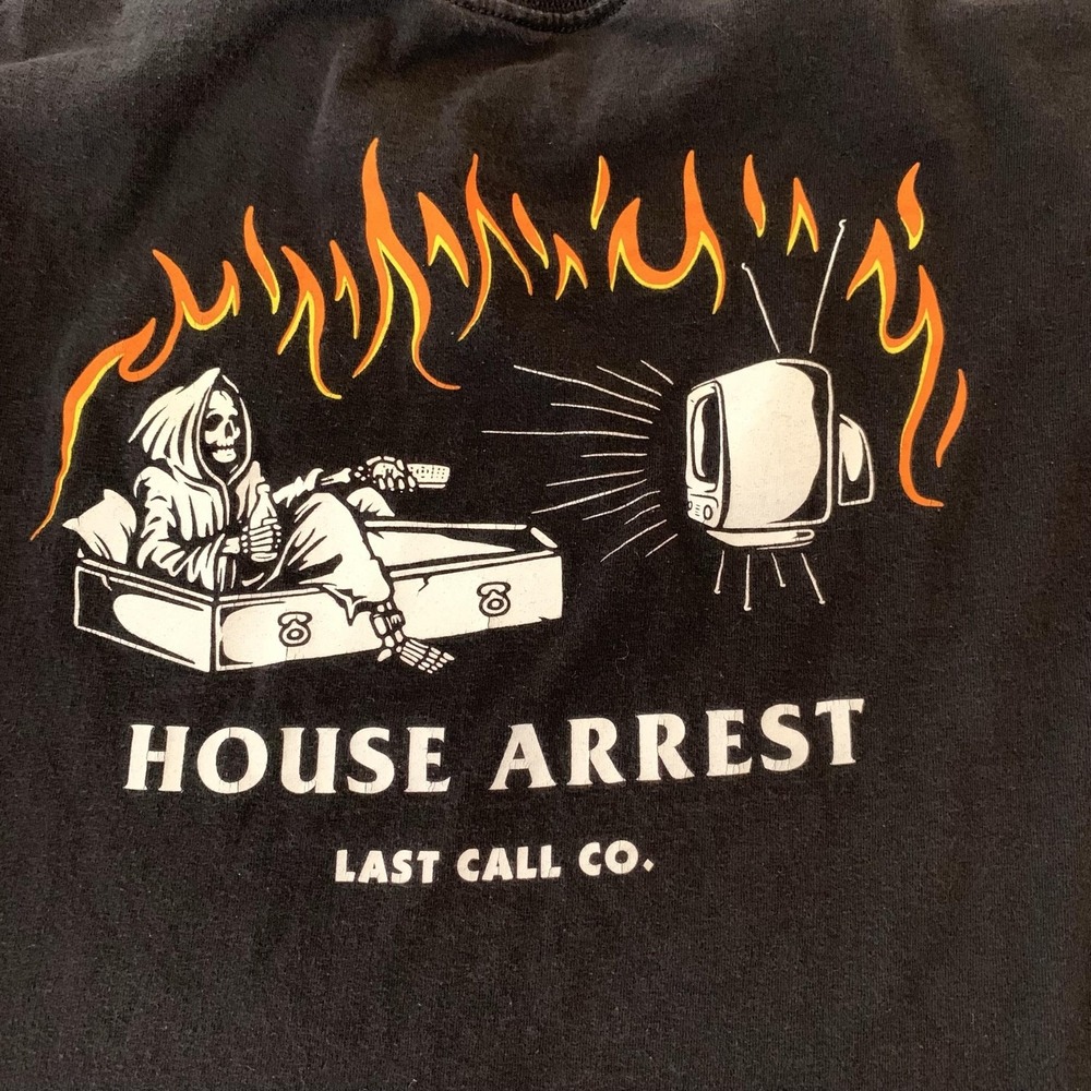 Last Call Co Shirt Mens Large Black House Arrest Grim Reaper Flames Tee T-Shirt